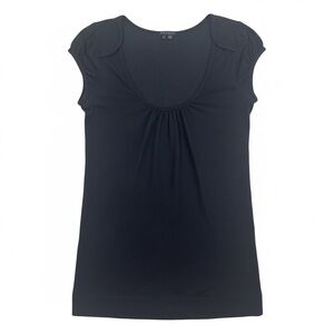 Theory Black Scoop Neck Cap Sleeve Top Size Small